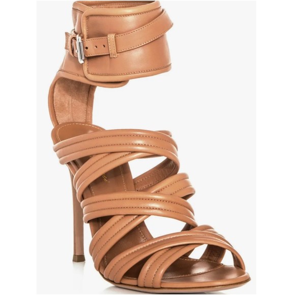 GIANVITO ROSSI Kim Kardashian Strappy Ankle Cuff Camel Heel Sandals - Picture 1 of 16